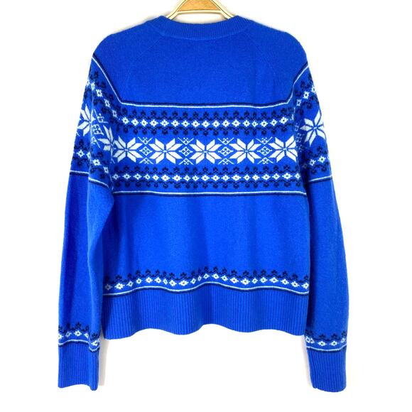 J. Crew Fair Isle Sweater Women L Blue Alpaca Merino Wool Blend Nordic Crewneck‎ - Picture 2 of 8